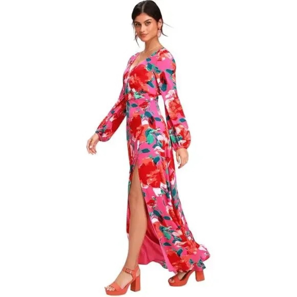 Lulu's Vibrant Floral Long Sleeve Maxi Dress